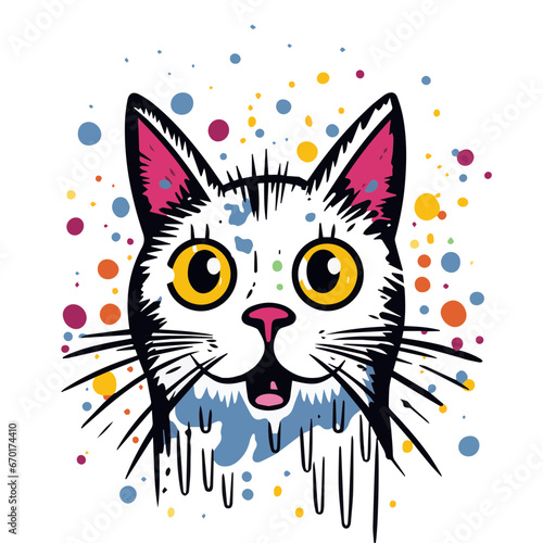 Delightful Cat Illustration, Hand-Drawn Playful Kitten with a Mischievous Grin, A Display of Feline Mirth Perfect for Cat Aficionados
