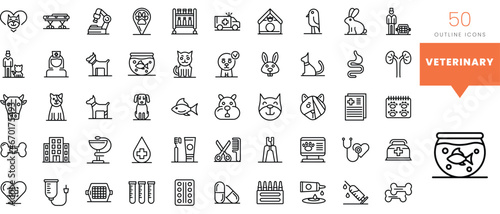 Set of minimalist linear veterinary icons. Vector illustration