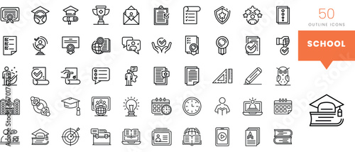 Set of minimalist linear school icons. Vector illustration