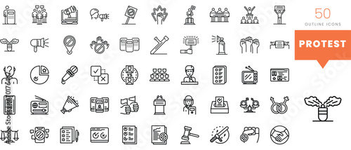 Set of minimalist linear protest icons. Vector illustration