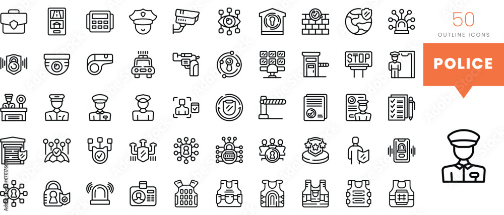 Set of minimalist linear police icons. Vector illustration