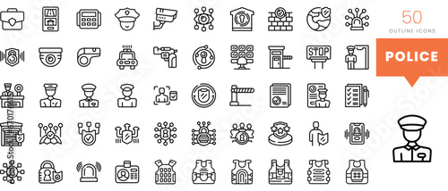 Set of minimalist linear police icons. Vector illustration