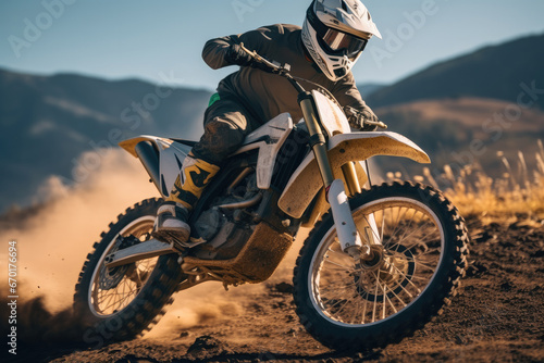 Electric dirt bike in motocross race, Concept of extreme rest, sports racing. © visoot