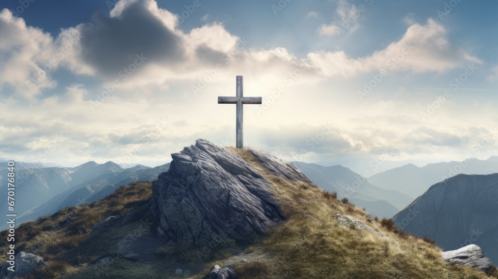 cross on the top of mountain