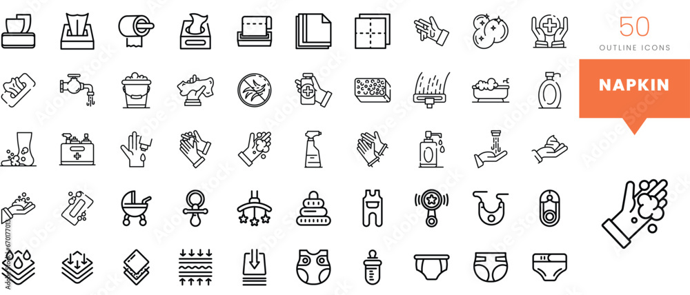 Set of minimalist linear napkin icons. Vector illustration - obrazy, fototapety, plakaty 