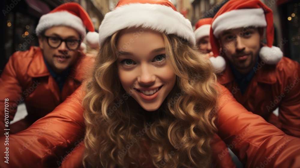 Obraz premium Funny gorgeous girls with Christmas background.