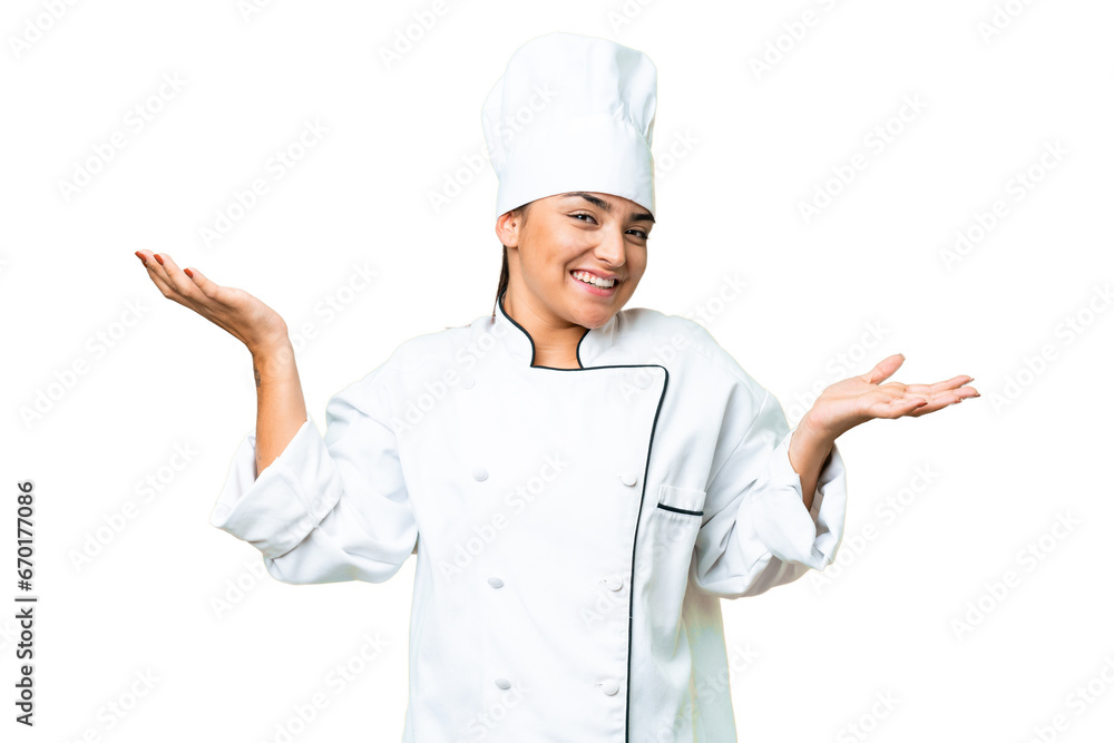Young woman Chef over isolated chroma key background with shocked facial expression Young woman Chef over isolated chroma key background with shocked facial expression