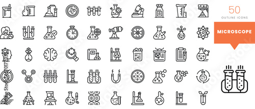 Set of minimalist linear microscope icons. Vector illustration photo