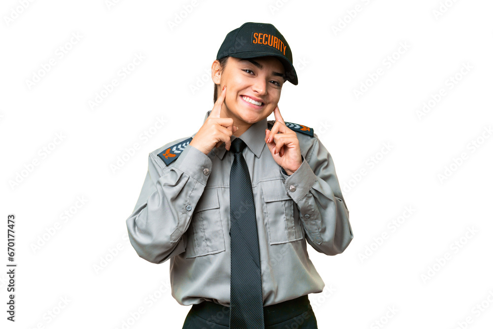 Young safeguard woman over isolated chroma key background smiling with a happy and pleasant expression Young safeguard woman over isolated chroma key background smiling with a happy and pleasant expression