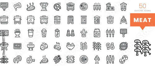 Set of minimalist linear meat icons. Vector illustration