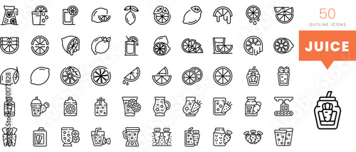 Set of minimalist linear juice icons. Vector illustration