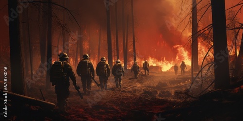 Brave Heroes in Action: Firefighters Navigate a Smoky Forest Fire with Determination and Teamwork
