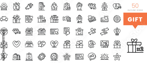 Set of minimalist linear gift icons. Vector illustration