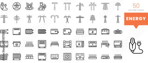 Set of minimalist linear energy icons. Vector illustration