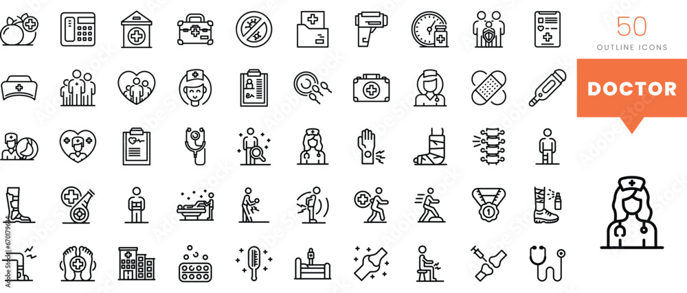 Set of minimalist linear doctor icons. Vector illustration