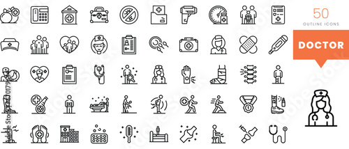 Set of minimalist linear doctor icons. Vector illustration
