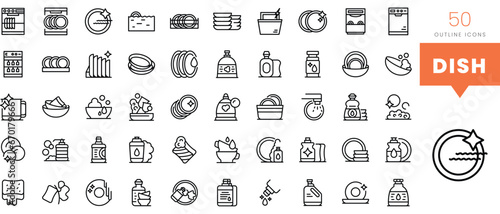Set of minimalist linear dish icons. Vector illustration
