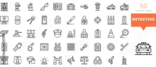 Set of minimalist linear detective icons. Vector illustration