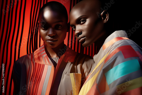 Generative AI image of futurist high fashion african models in v photo
