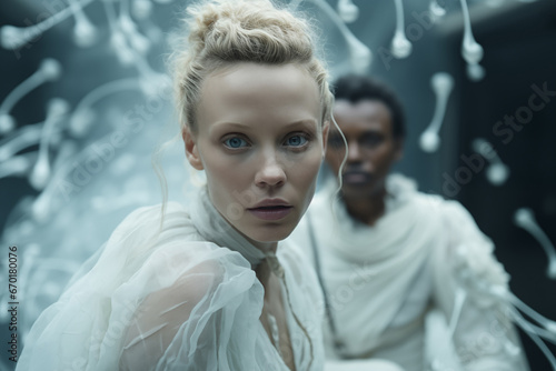 Generative AI image of ethereal beauty in futuristic fashion set
