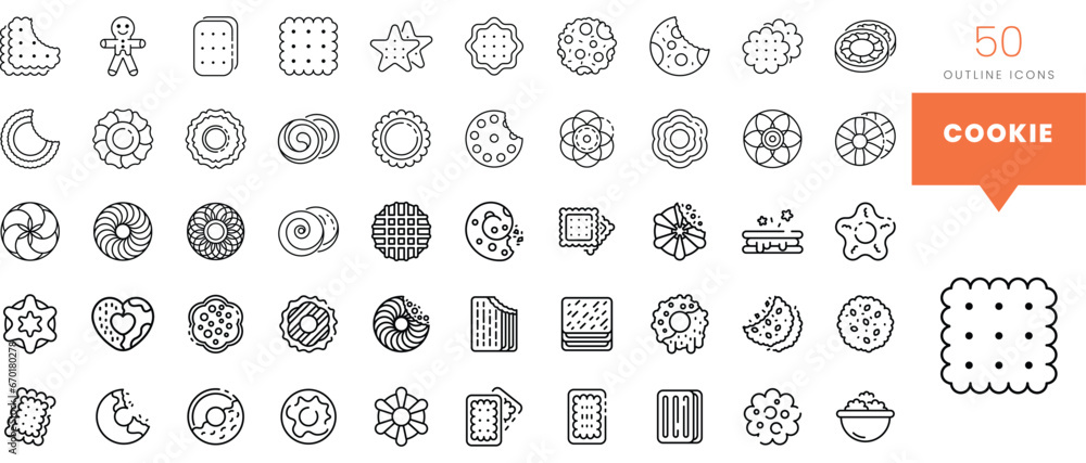 Set of minimalist linear cookie icons. Vector illustration - obrazy, fototapety, plakaty 