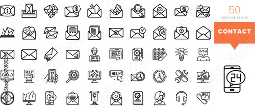 Set of minimalist linear contact icons. Vector illustration