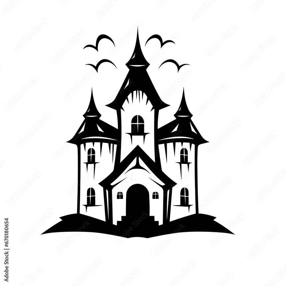 halloween haunted house, simple, , black and white, black logo icon,Silhouettes 