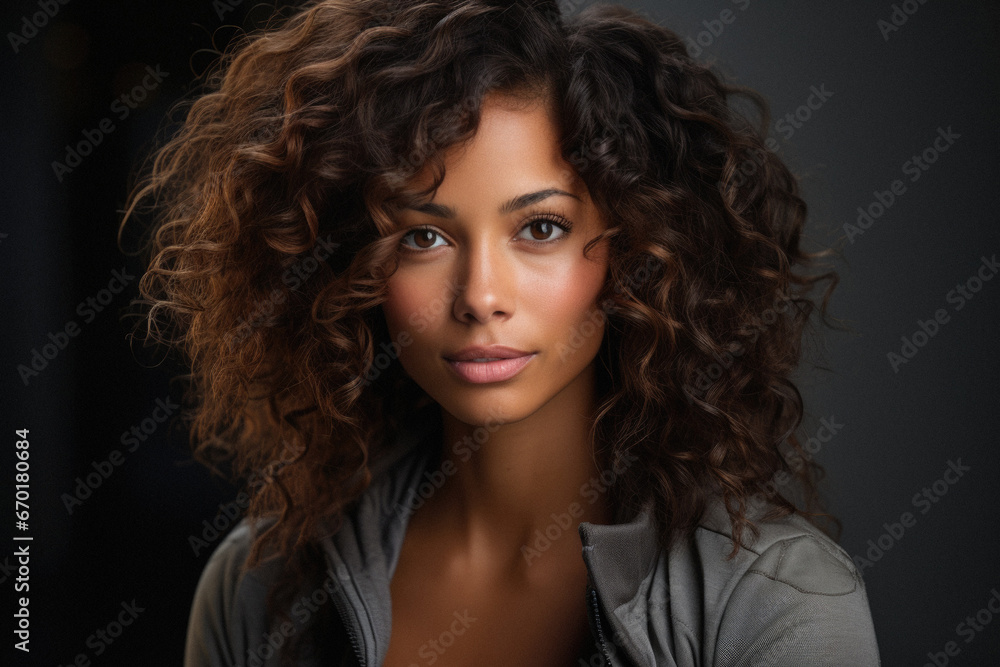 Beautiful african american woman with curly hair on dark background. Beautiful african american woman with curly hair on dark background.