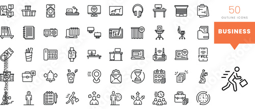 Set of minimalist linear business icons. Vector illustration