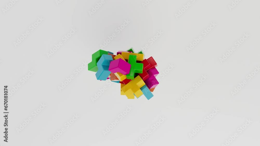 Brain concept with multicolored blocks shattering in pieces and building back together as a brain shape, mental health concept. Brain concept with multicolored blocks shattering in pieces and building back together as a brain shape, mental health concept.
