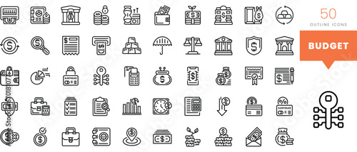 Set of minimalist linear budget icons. Vector illustration