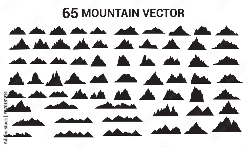 Fototapeta premium Collection of mountains on isolated background. mountain silhouette icon vector set for logo