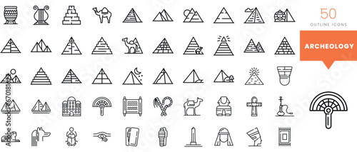 Set of minimalist linear archeology icons. Vector illustration photo