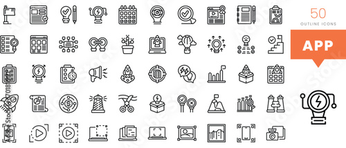 Set of minimalist linear app icons. Vector illustration