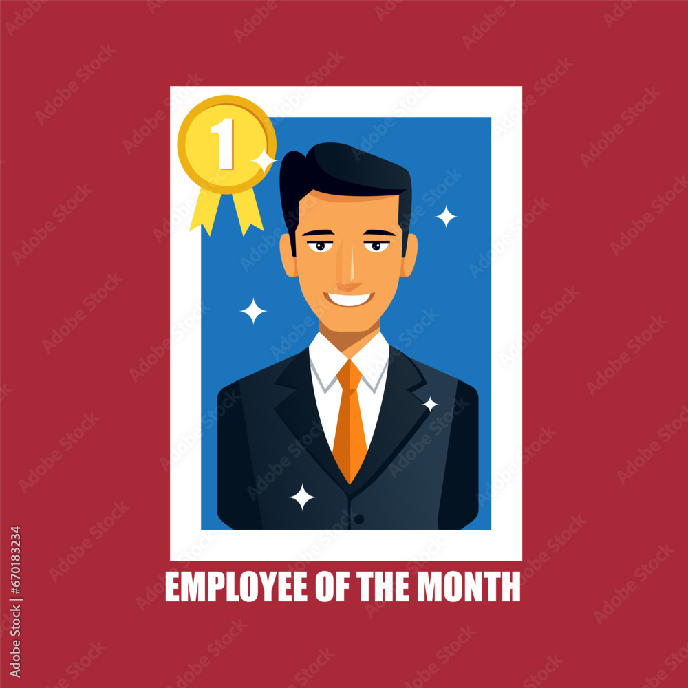 Employee of the month. Vector illustration in flat design style.