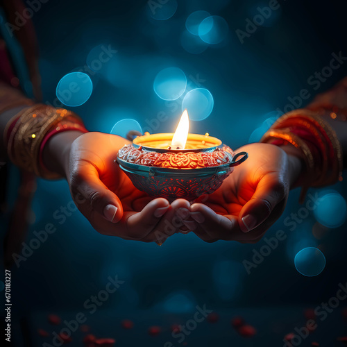 Diwali, Hindu festival of lights,  celebration, Indian religions; holiday; Dipawali, clay lamps photo