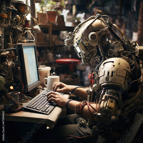 Future Tech: Robot Working on a Computer