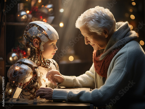 Cherished Moments: Grandfather Bonding with a Little Robot
