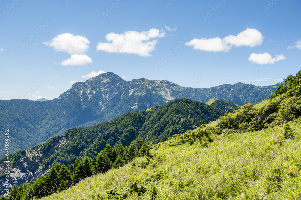 Naklejka premium Hiking trail in Hehuanshan mountain in Taiwan