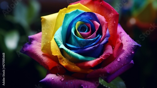 A Royal Rainbow Rose  its delicate curves and hues highlighted in full ultra HD  as if viewed through an HD camera lens.