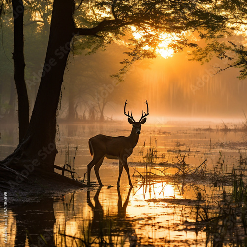 deer in sunset