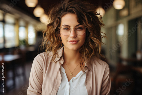 Portrait of a mature woman wearing glasses and looking at camera.