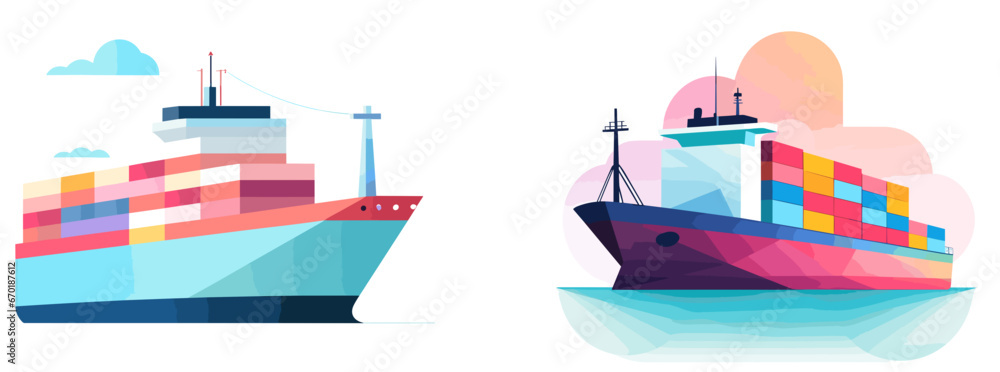 Two icons of a cargo ship on white background