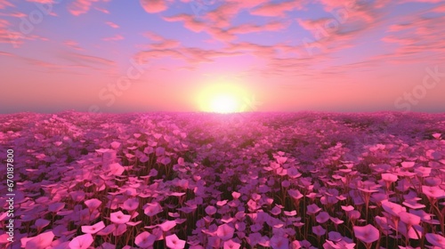 A seamless field of iridescent impatiens stretching to the horizon, evoking a sense of wonder and tranquility.