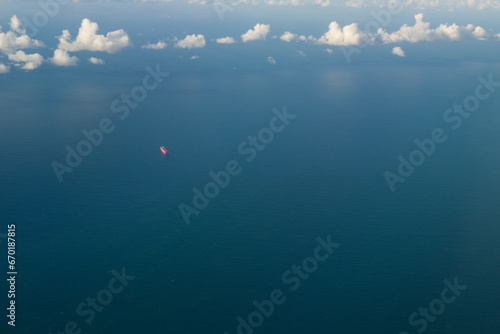 Aerial view on a big industrial boat in the sea