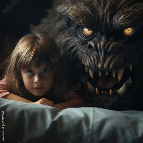 Baby fears concept, scary monster under the bed, horrible scary baby dreams © Henryzoom