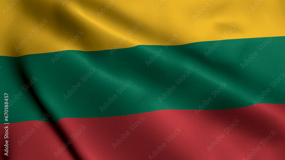 Fototapeta premium Lithuania Flag. Waving Fabric Satin Texture Flag of Lithuania 3D illustration. Real Texture Flag of the Republic of Lithuania