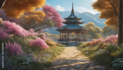 3d cg rendering of a garden 3d cg rendering of a garden beautiful chinese temple in the park