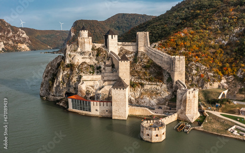 Aerial view of Golubac Fortress in Serbia photo