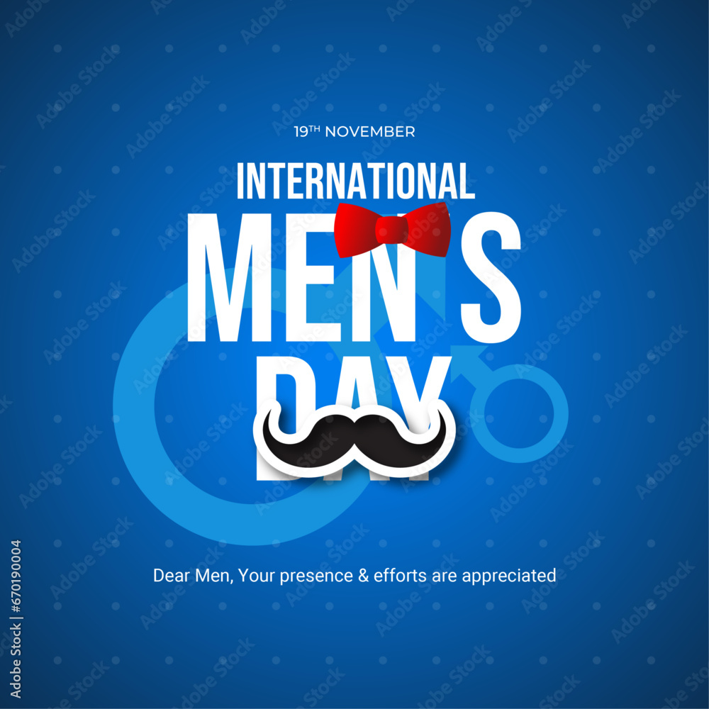 Happy International men's day celebration Male symbol & Mustache tie